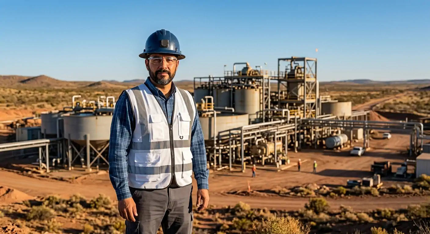 Ingeniero KCA frente a planta de proceso en Chihuahua